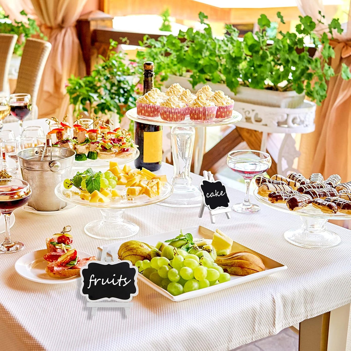 ULENDIS 10 Pack Mini Chalkboard Signs With Easel Stand, 3.9x2.9 Inch Small Wooden Labels, Reusable Blackboard Tags for Event Decoration, Wedding Signs, Cards, Tables, Party