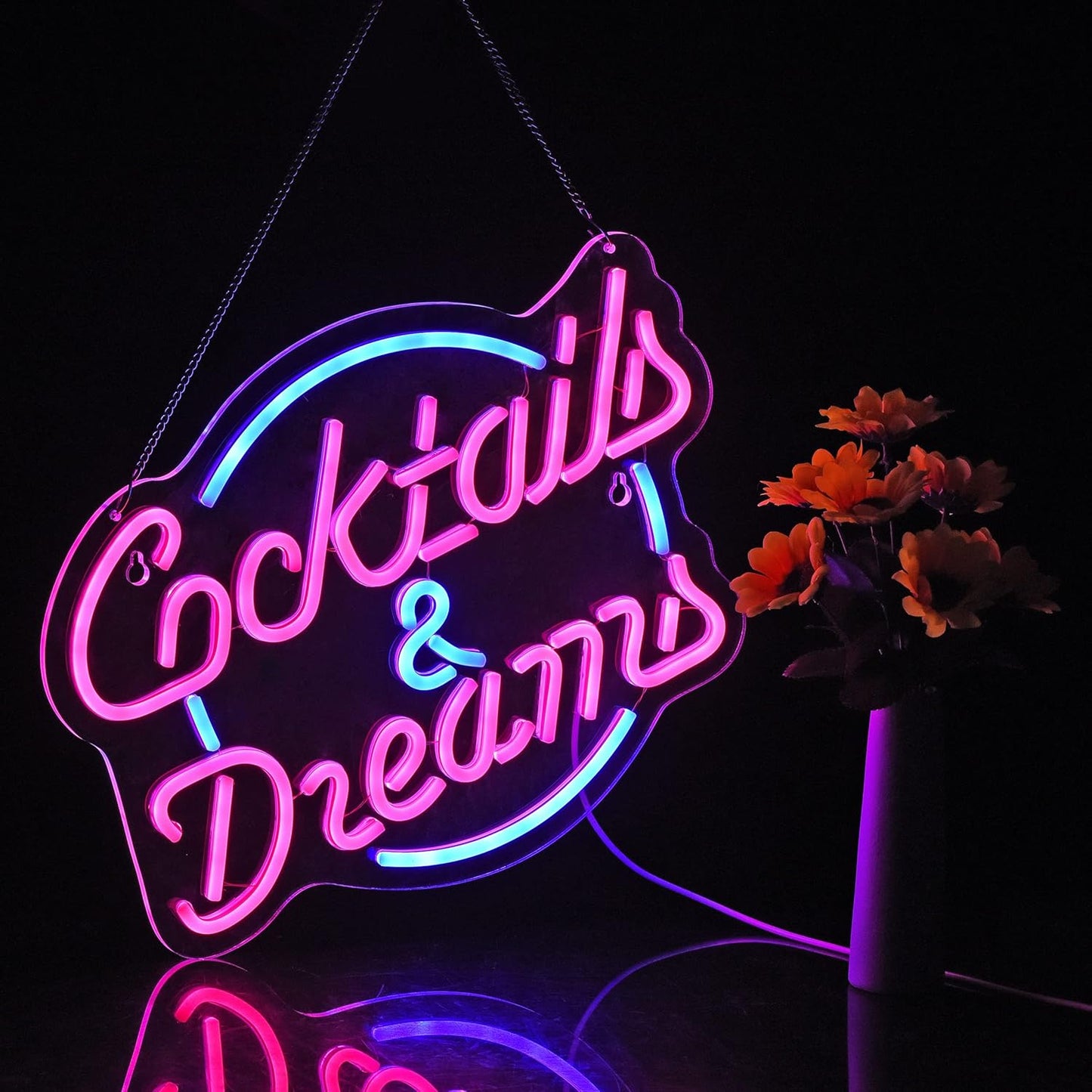 Cocktails and Dreams Neon Sign for Wall Decor Neon Signs with Dimmable Switch LED Neon Signs Bedroom Beer Bar Neon Light Sign Hotel Party Club Office Art Lights