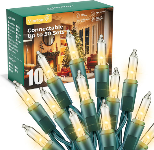 Minetom LED Clear Christmas String Lights, 100 Count 33 Feet LED Christmas Lights Bulb, Christmas Decorations Indoor, White Christma Tree Lights for Indoor Outdoor Xmas Wedding Party Festival