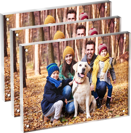 6x8 Acrylic Picture Frame 3 Pack, Clear Freestanding Double Sided Frameless Magnetic Photo Frames, Desktop Display Decor Gift