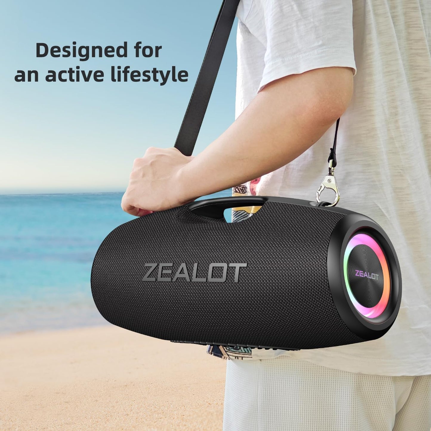 ZEALOT Bluetooth Speaker,120W Wireless Outdoor Speaker with Subwoofer,IP67 Waterproof with LED Light,Bluetooth 5.2 for Camping,Beach,Gifts(Black)