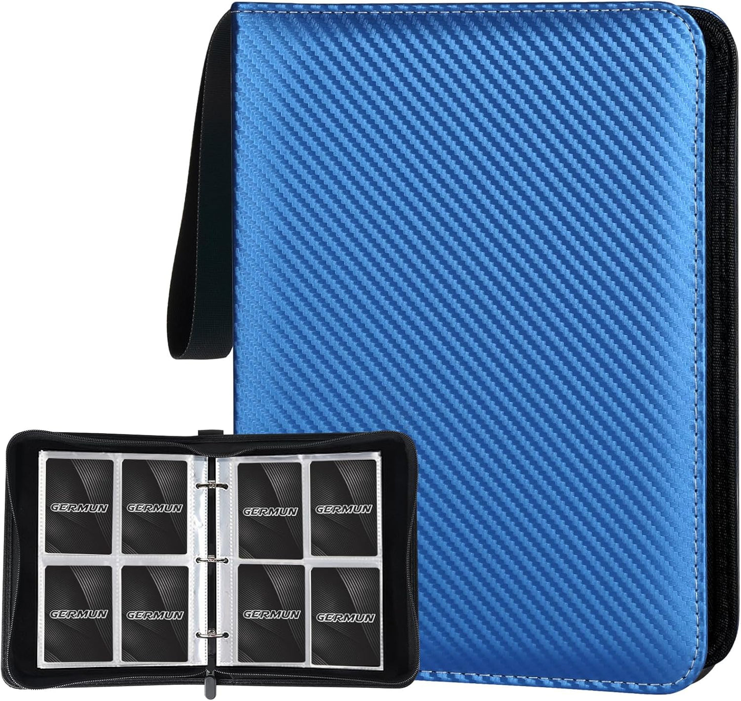 4 Pocket Card Binder, Premium Zip Trading Card Binder, 400 Double Sided Pocket PU Card Collection Binder, Collector Card Album, Card Folder for MTG, TCG, Sports Cards, Game Cards (Blue)