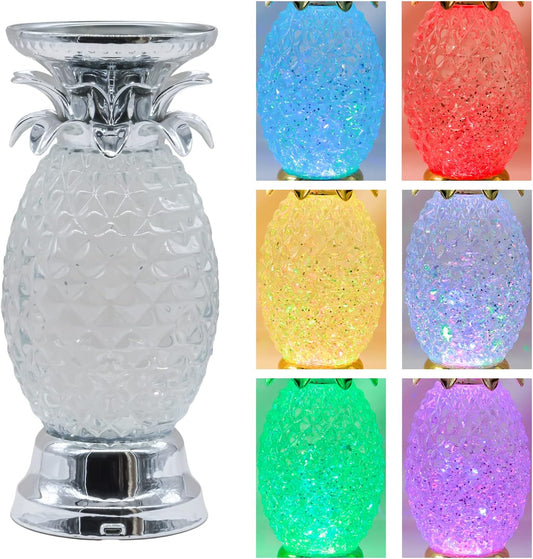 YAKii 9.5" Pineapple LED Color Changing Shine Lamp,Swirling Water Waves Lamp Kid Safe Battery/USB Cable Operated,Table Lamp Candle Holder Table Decoration Silver