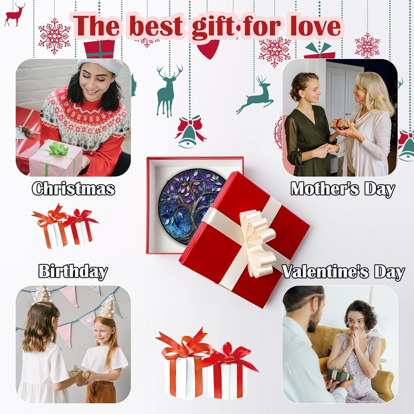 Stained Glass Window Hanging, Blue Purple Tree of Life Sun Catchers Colorful Glass Panel Plants Suncatcher Decor for Birthday for Women,Men,Wife, Lovers, and Mom 7.8 in