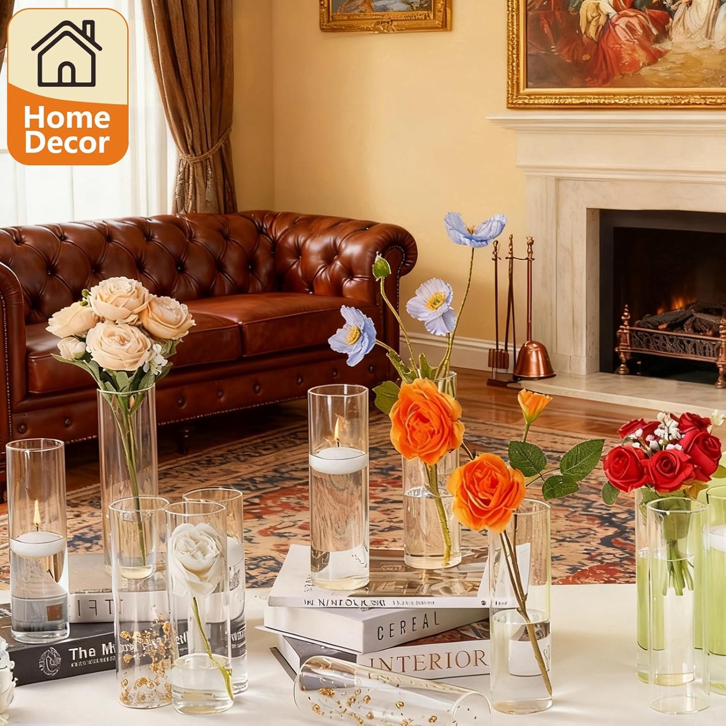 16Pcs Glass Cylinder Bud Vases for Centerpieces,7.7 In Tall Clear Flower Vases in Bulk,Glass Small Vases Floating Candle Holder for Party,Home Decor,Wedding Decoration,Birthday,Anniversary,Baby Shower