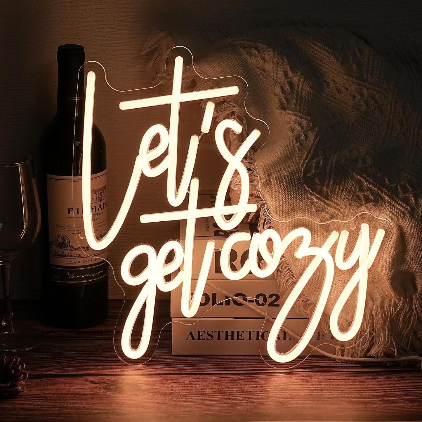 Let's Get Cozy Neon Signs, Wall Decor, Warm White Led Signs Usb Powered, Living Room Decor, Game Room Decor, For Adult Boys Girls Bedroom Restaurant Bar Hotel Party Birthday (13×12.6 in)