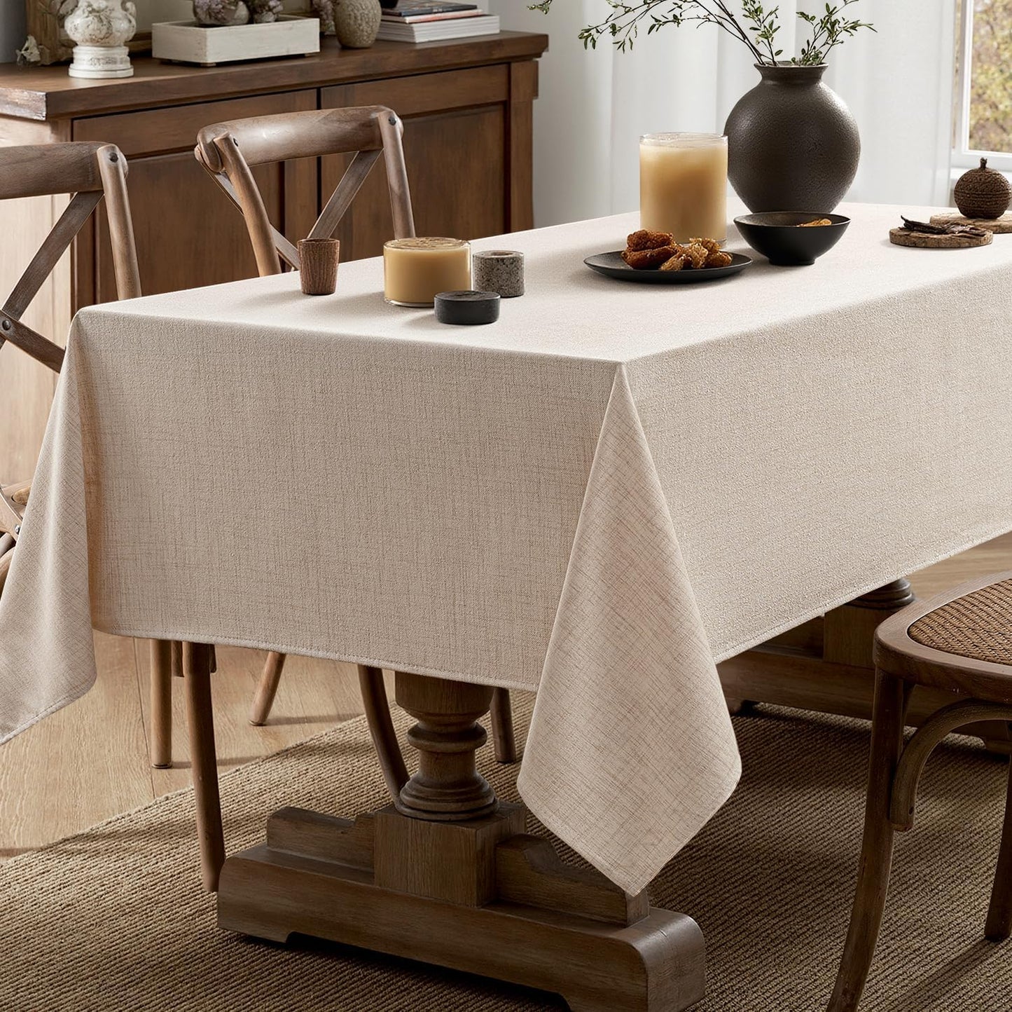 MIULEE Ivory Linen Tablecloth 60x120 Inch Rectangle Table Cloth Waterproof,Stain Resistant & Wrinkle Resistant for Dining Party Wedding