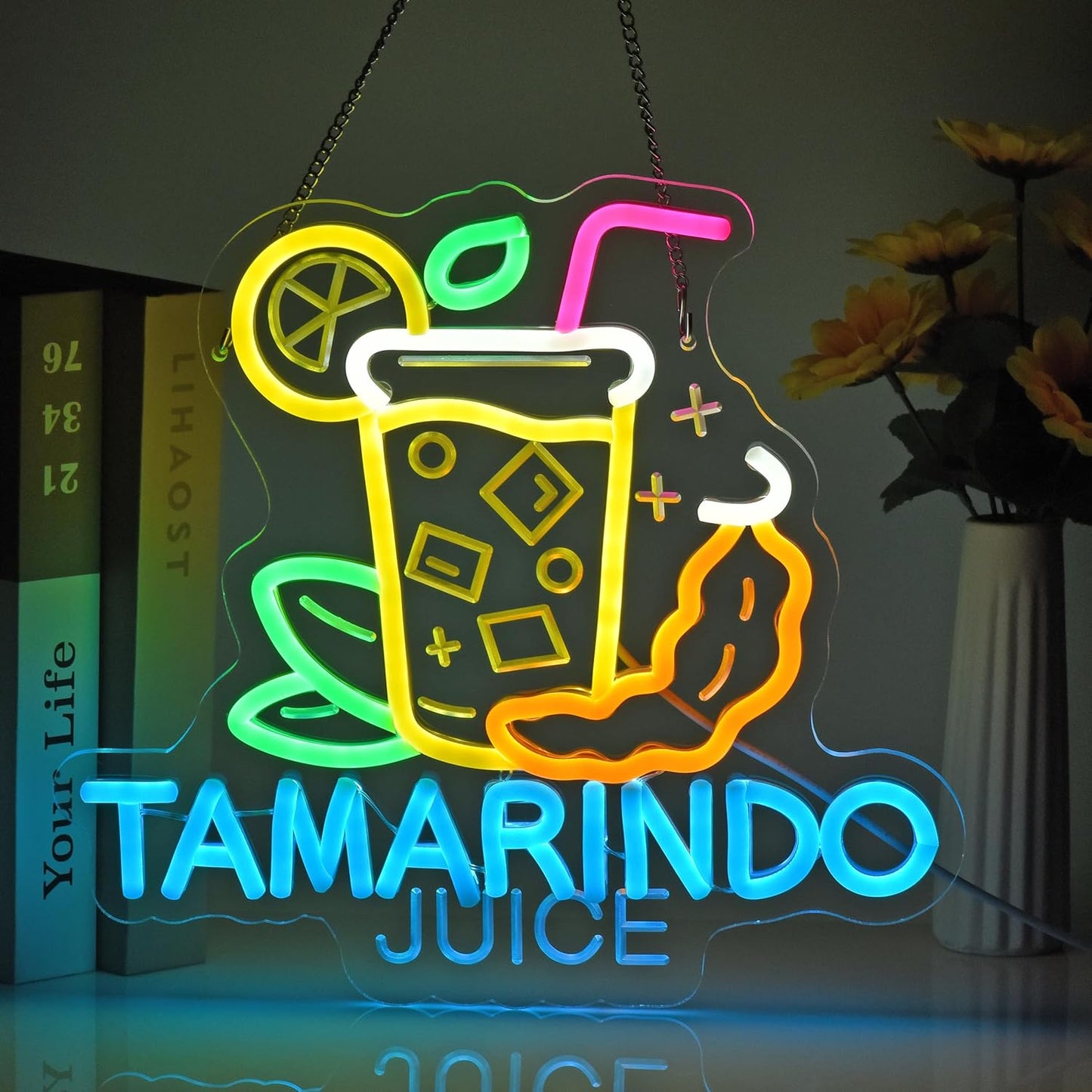 CNBEYOUNG Tamarindo Juice Neon Sign, Neon Lights Hanging Wall Art Decoration for Mexican Restaurant Shop Bar Cafe Kitchen Party Home Decor, USB Powered Ultra Bright Dimmable,12.83x 11.8inches
