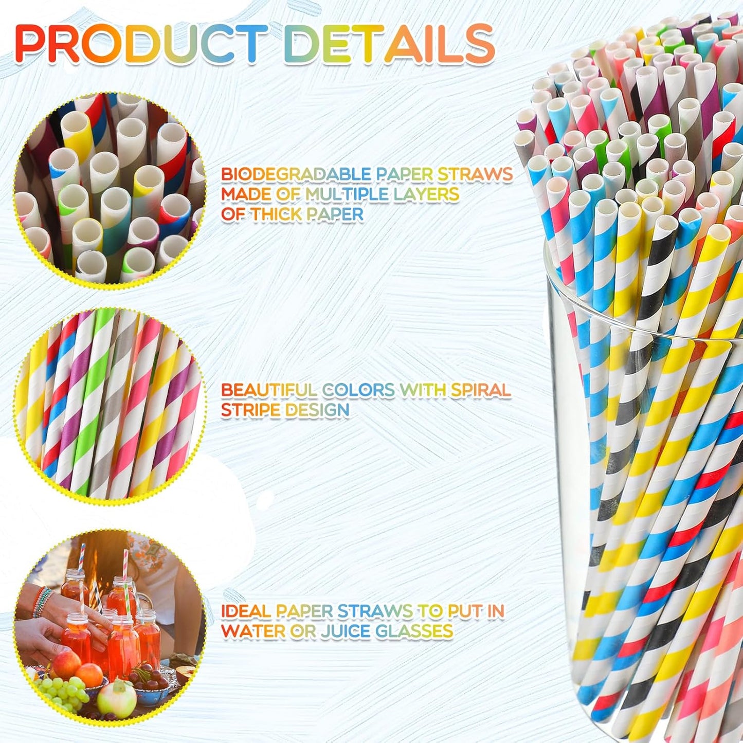 Eaasty 2000 Pcs Colored Paper Straws Bulk Disposable Striped Drinking Paper Straws for Summer Juice, Shakes, Cocktail,7.87 Inches, 0.24'' Diameter (Fresh Colors)