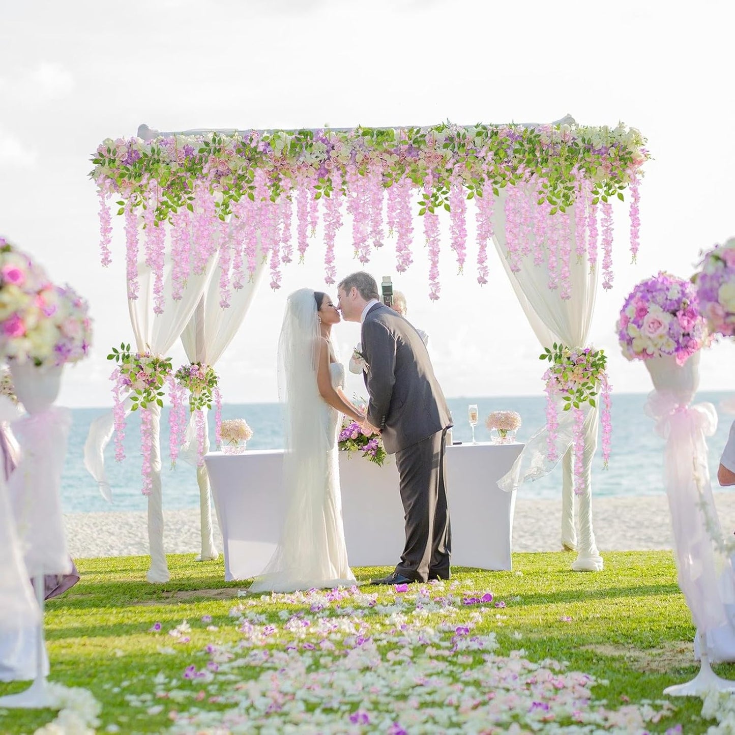 12 Pack Pink Wisteria Hanging Flowers, 3.44 Ft Fake Hanging Flowers, Artificial Wisteria Garland Vines for Wedding Room Backdrop Outdoor Patio Garden Decoration