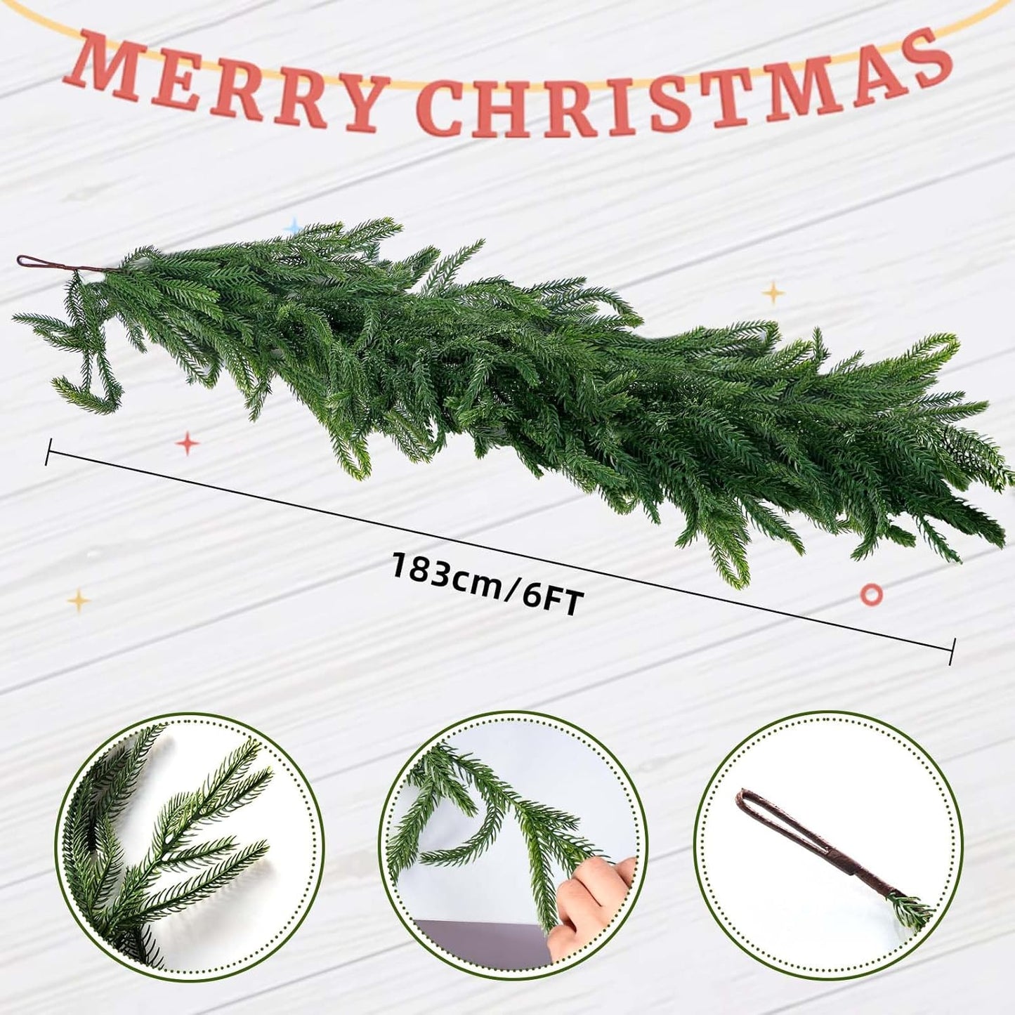 4Pack 6FT Real Touch Norfolk Pine Garland – Artificial Greenery Christmas Garland for Indoor Outdoor Christmas Mantel Table Staircase & Holiday Winter Decorations