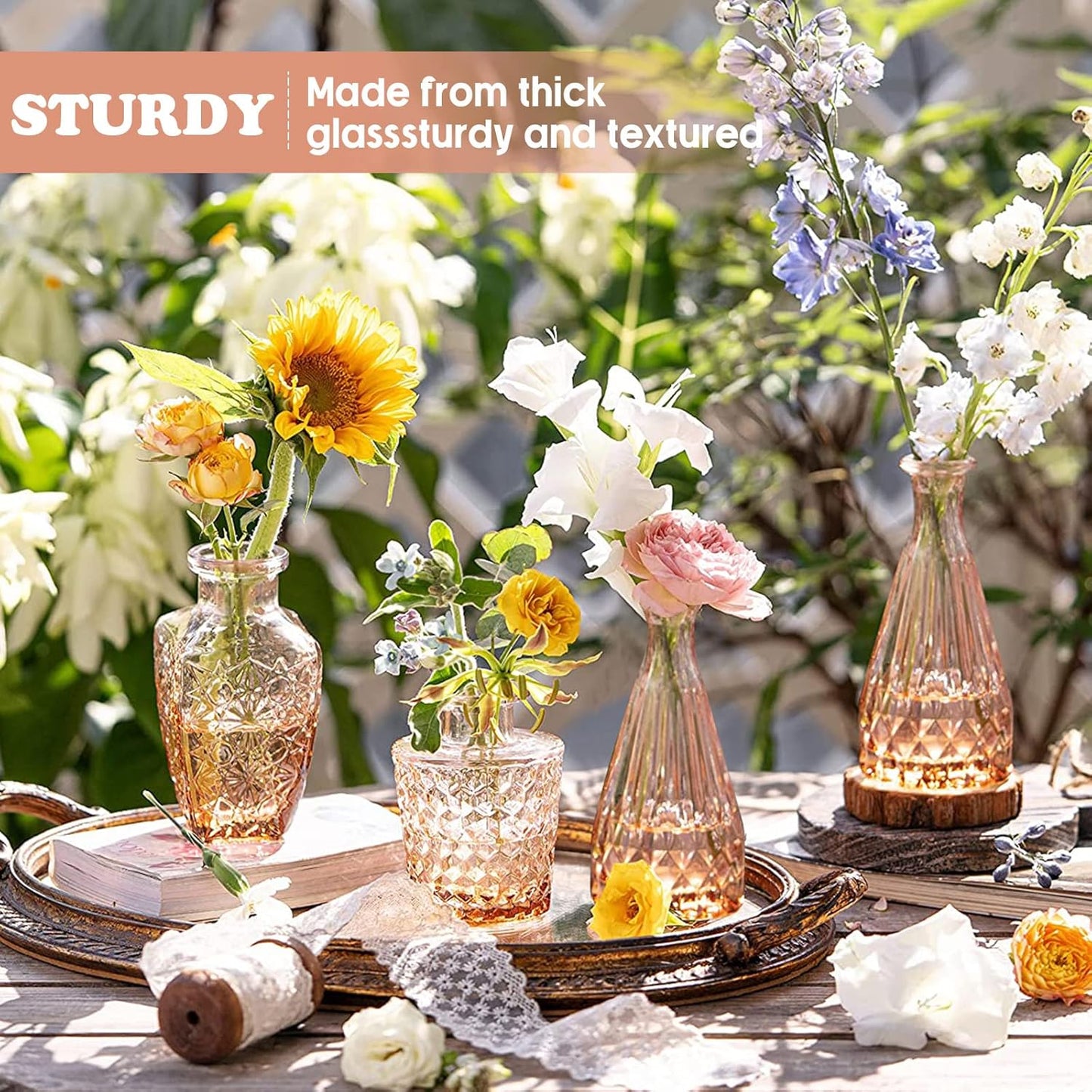 20 Pcs Glass Bud Vase Set Small Vintage Flower Vase in Bulk for Centerpieces Rustic Decorative Glass for Wedding Table Home Christmas Decoration (Pink Orange)