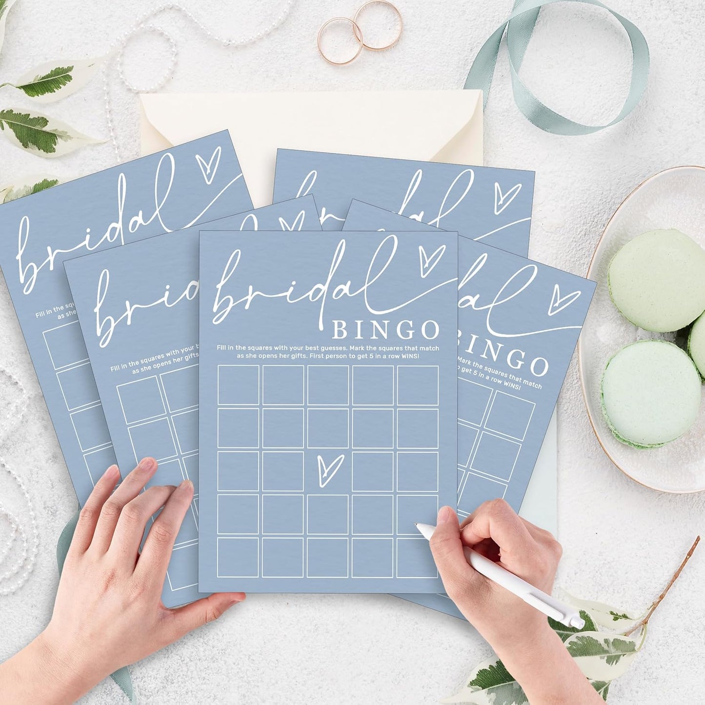 Fun Bridal Shower Bingo Games Set with Blank Squares to Wedding Guest Book idea Bride’s Gifts, Fun Wedding Shower Games Activity for 25 Guests Minimalist White Newlywed Party Supplies - B14