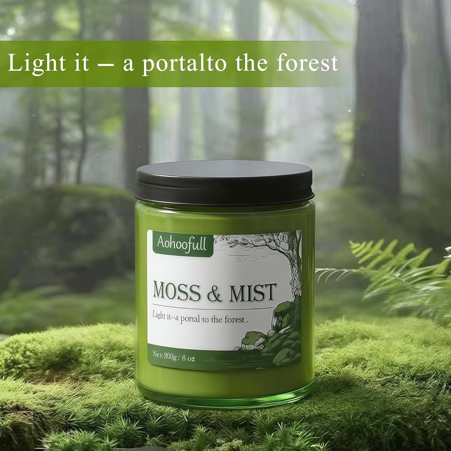 Moss & Mist Soy Candles for Home Scented,8oz 40 Hour Burn Aromatherapy Candle Gift for Stress Relief, Meditation, Yoga, Relaxing SPA, Reusable Jar for Men and Women