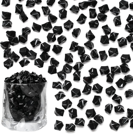 LAIDANLA 500PCS Black Acrylic Gems Vase Fillers for Centerpiece Black Fake Ice Cubes Plastic Diamonds Crushed Rocks for DIY Craft Party Table Scatter Prop Wedding Decoration Accessories