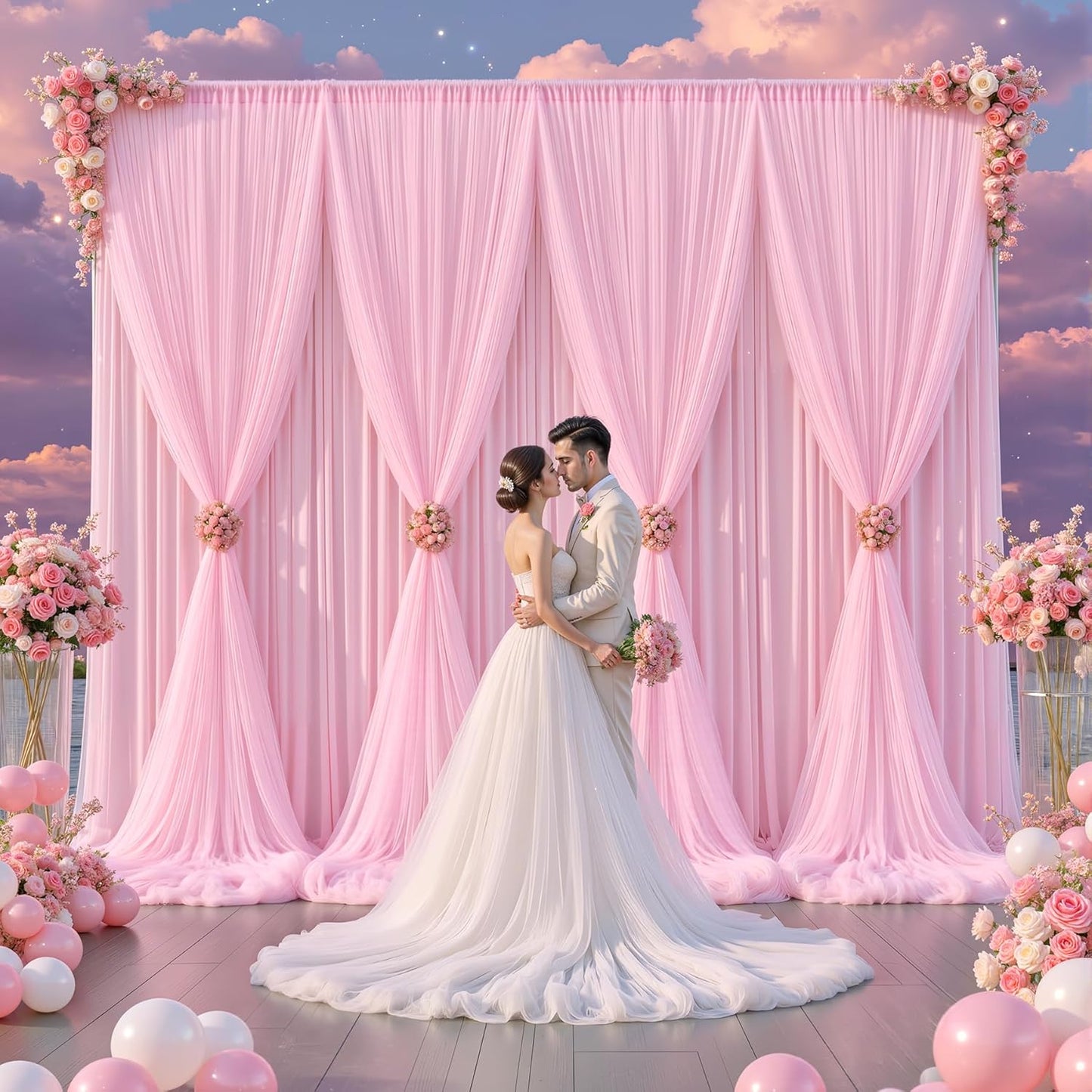 Baby Pink Tulle Backdrop Curtain for Wedding Parties,10ft x 10ft Wrinkle Free Curtain Backdrop,2 Layer Drapes for Backdrop,Polyester Back Drop for Bridal Shower Birthday Baby Shower Photography