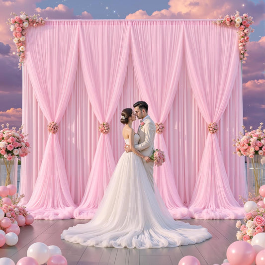 Baby Pink Tulle Backdrop Curtain for Wedding Parties,10ft x 10ft Wrinkle Free Curtain Backdrop,2 Layer Drapes for Backdrop,Polyester Back Drop for Bridal Shower Birthday Baby Shower Photography