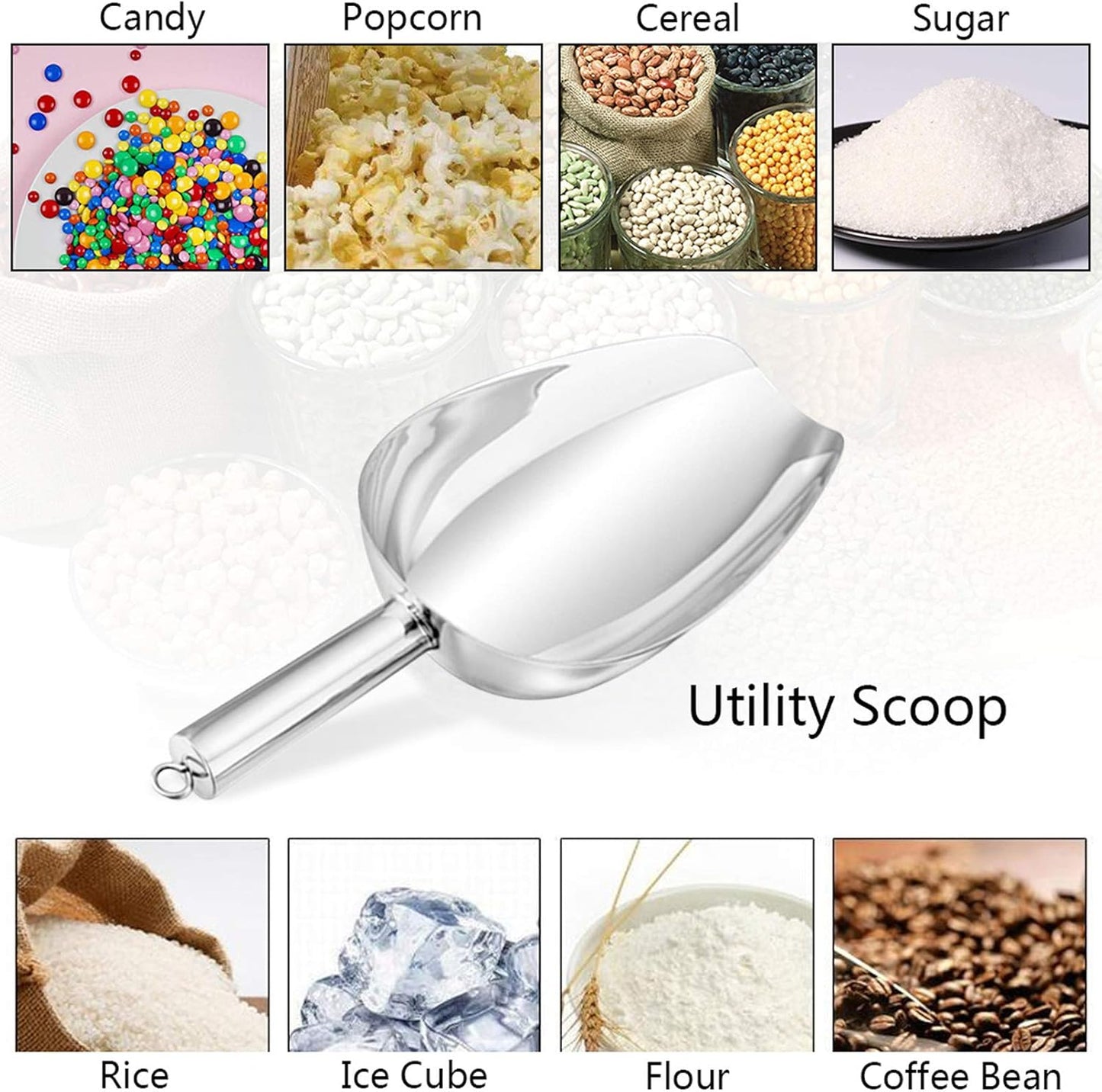 P&P CHEF Canister Scoop Set of 3, Ice Candy Scoop, Stainless Steel Multipurpose Food Scooper for Buffet Jar Freezer, Mirror Finish & Dishwasher Safe, Silver, 5+8+12 Oz