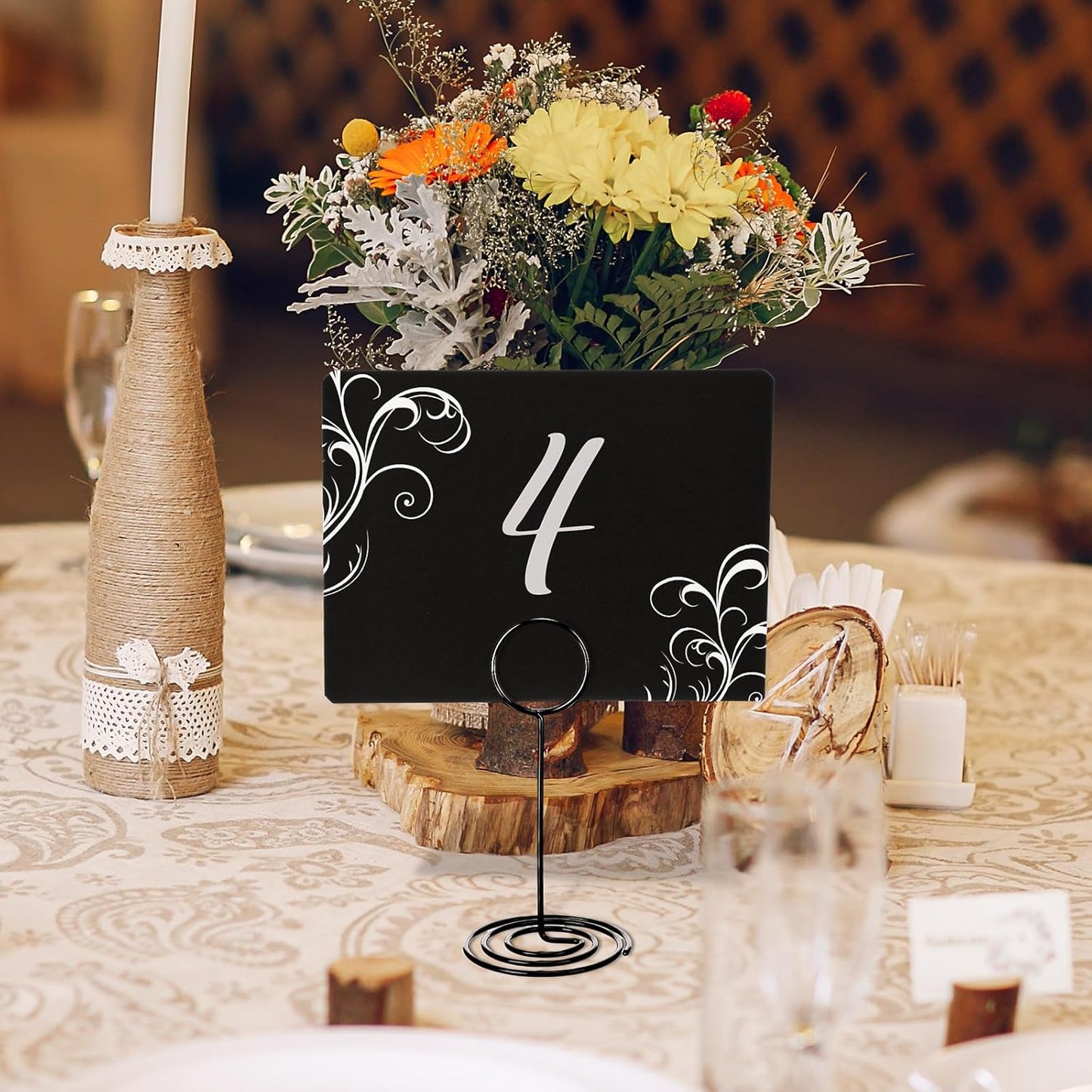 TecUnite 24 Pack Mini Chalkboard Signs, 4"x3" Small Table Place Cards with Metal Stand and 2 Marker Pens Food Labels for Party Buffet, Tabletop Blackboard Signs Name Tags for Wedding Bakery(Black)