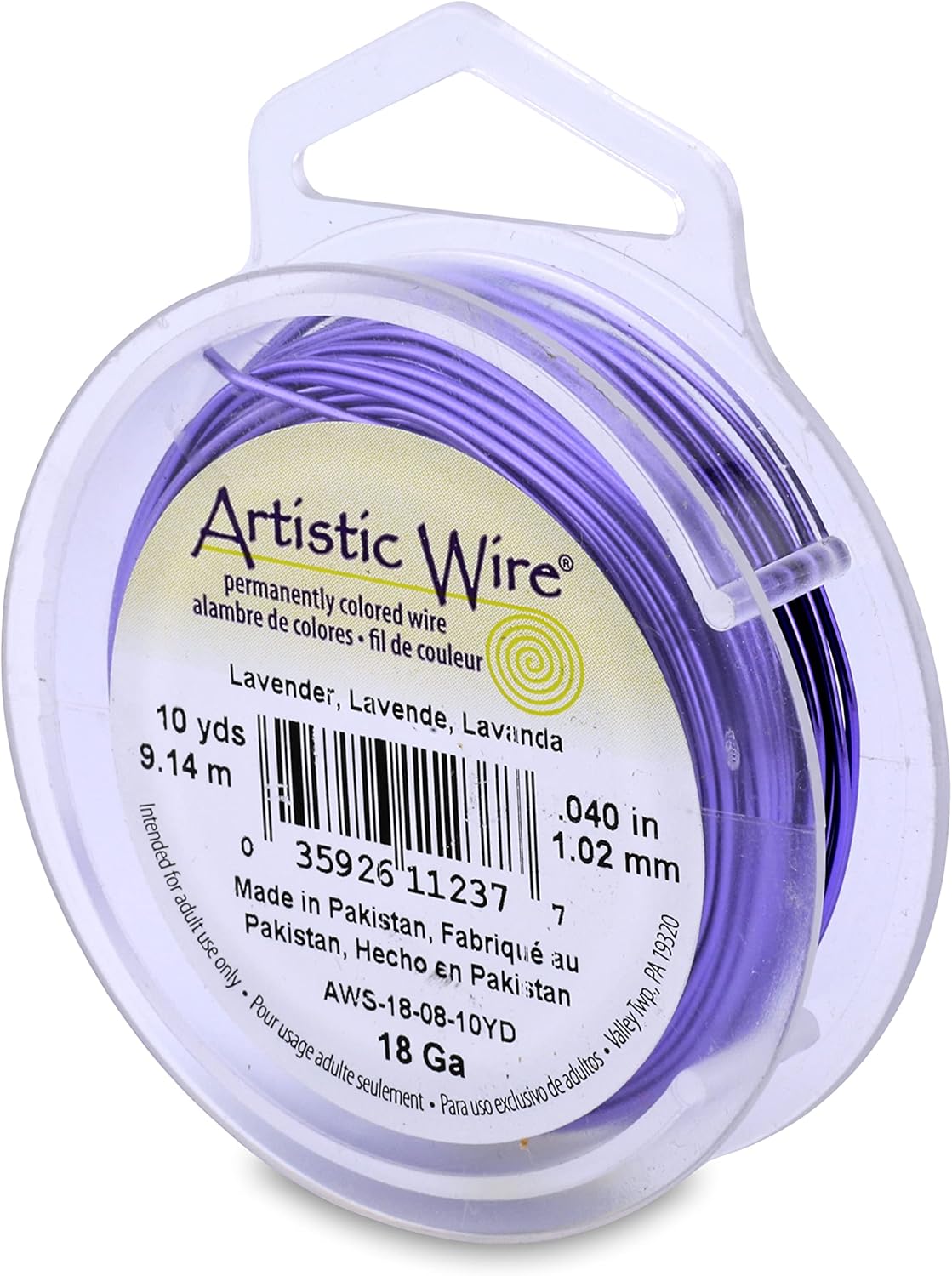 Artistic Wire, 18 Gauge Tarnish Resistant Colored Copper Craft Jewelry Wrapping Wire, Lavender, 10 yd