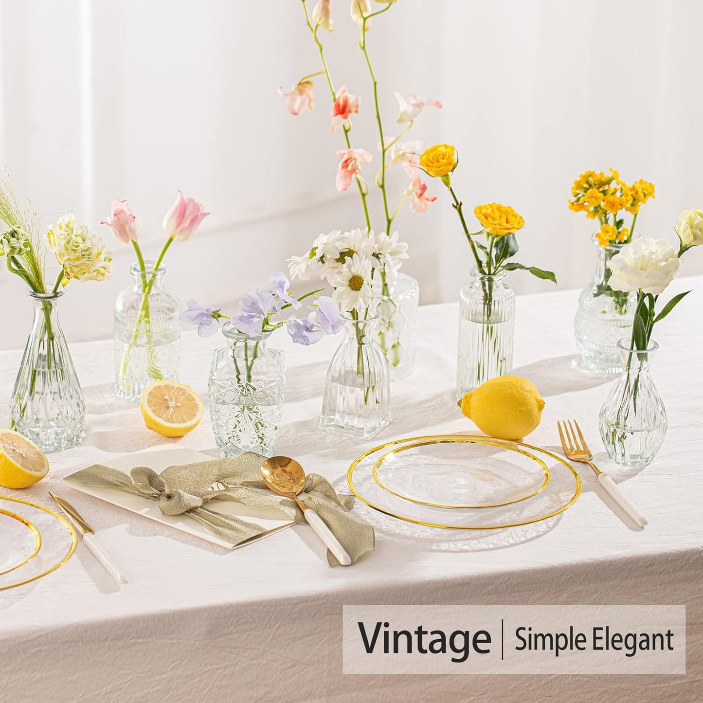 Vintage Small Vases for Flowers Set of 10, Mini Bud Vases for Flowers,Clear Small Vases in Bulk for Centerpieces Decorations,Wedding Party Home Coffee Table Flower Decor (Clear)