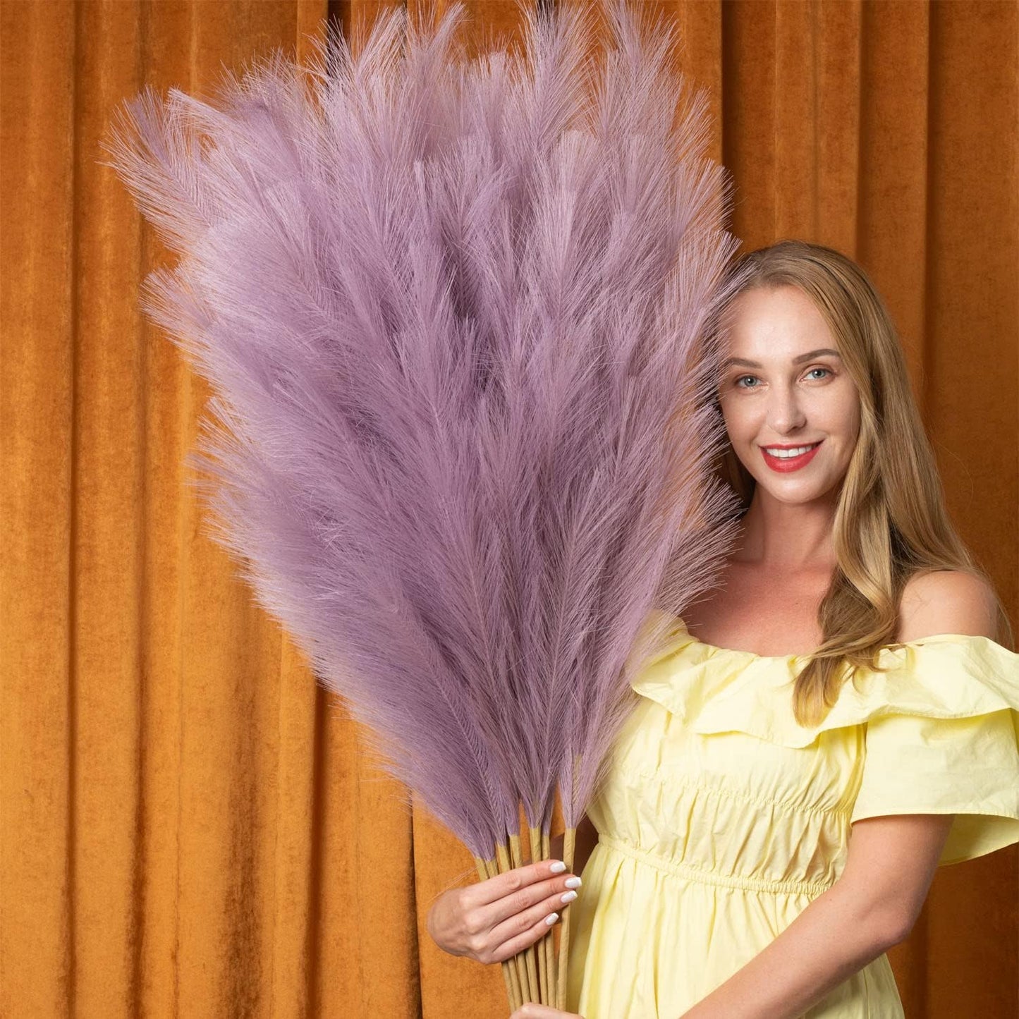 EVODIS Pampas Grass Decor Tall, 43"/110cm Faux Pampas Grass 6 Stems Large Pompass Grass Branches Tall Bulk Boho Flower Arrangement for Home Room Wedding Party Decor (Light Purple)