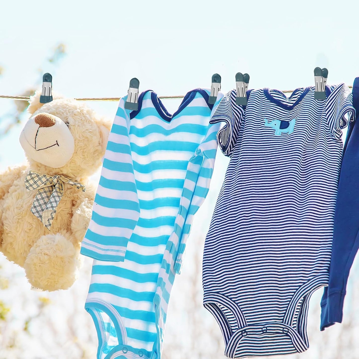 Clothes Pins Heavy Duty 30 Pack - 2.17 Inch Metal Chip Clips, Clothespins for Photo Drying Clothesline Laundry Sock, Bag Clips for Food Kitchen Stainless Steel with Rubber, Dark Green