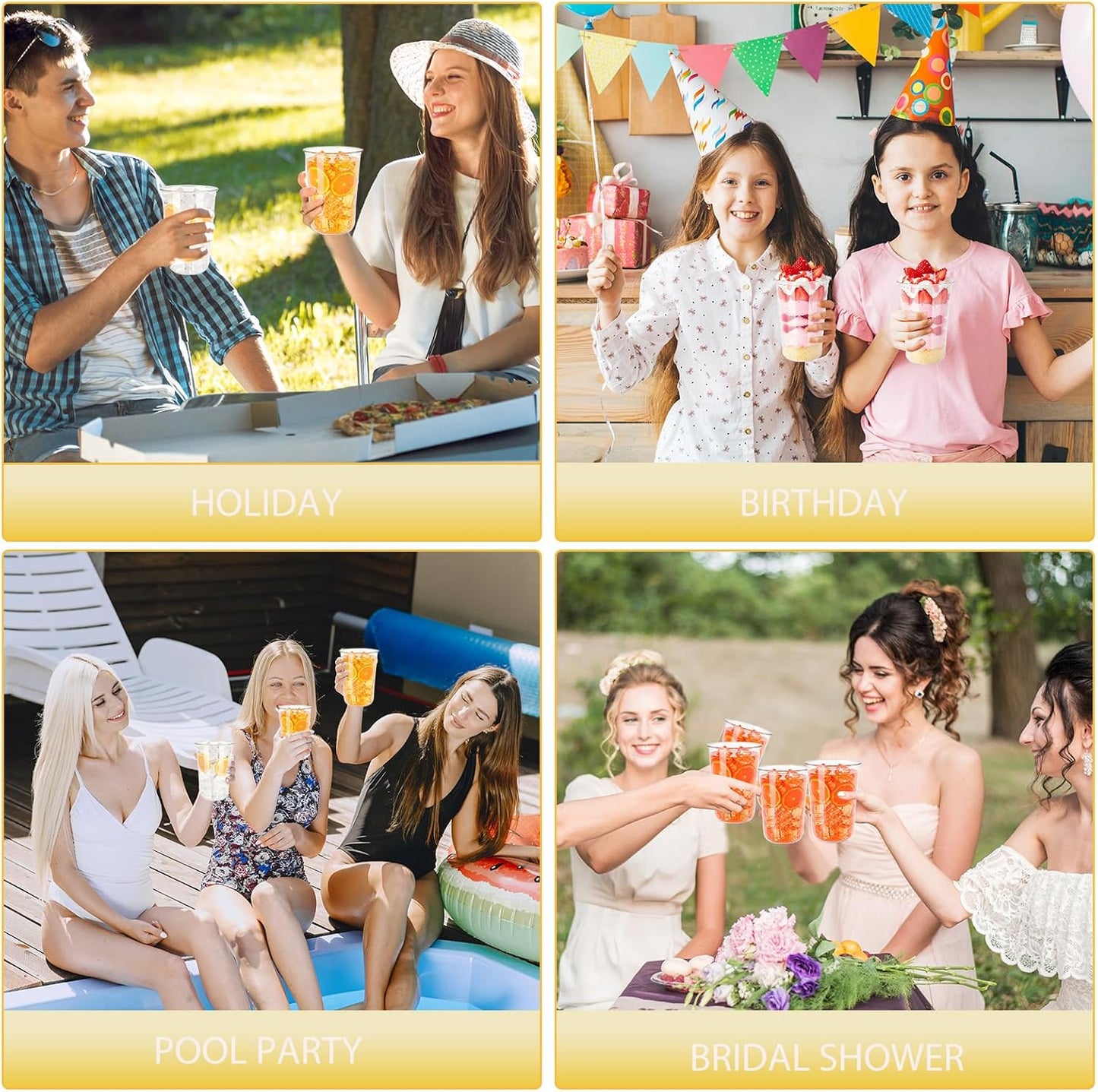 60 Pcs Disposable Stemless Clear Glasses 18 oz NATURAL Arc Crystal Plastic wine glasses Clear Classic Pet Cup for Meeting Weddings Birthdays Cocktail Christmas Party Supplies