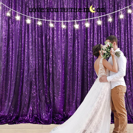 ShinyBeauty Sequin Backdrop 10FTx10FT Purple Backdrop Background Glitter Drapery for Birthday Parties Sparkly Photography Backdrops Purple Curtain Drape