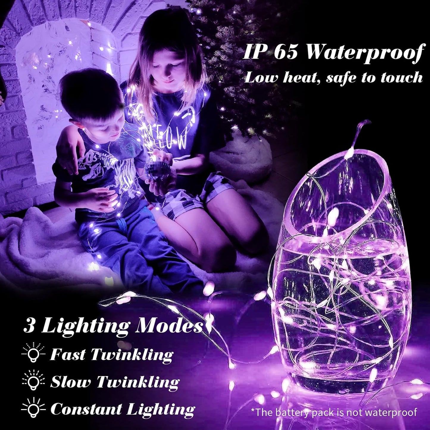 ZGWJ 24 Pack Fairy Lights Battery Operated, 7ft 20 Mini LED Fairy String Lights Silver Wire 3 Modes for DIY, Parties, Wedding, Bedroom, Halloween Christmas Decoration Purple
