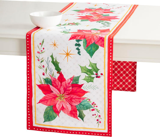 Maison d' Hermine Table Runner 100% Cotton Double Layer Table Runners 72 inches Long for Thanksgiving Christmas Decorations Home Kitchen Dining Party Wedding (Poinsettia Christmas, 14.5" x 72")