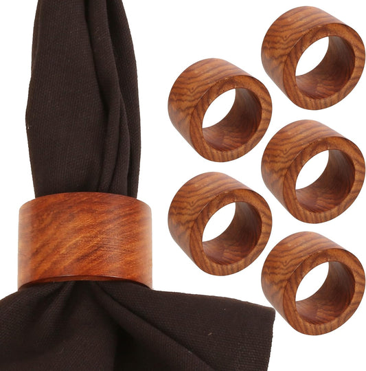 Beautifully Handcrafted Natural Wood Round Shape Large Size Party Dining Table Napkin Holders in Natural Tone. (Set of 6).