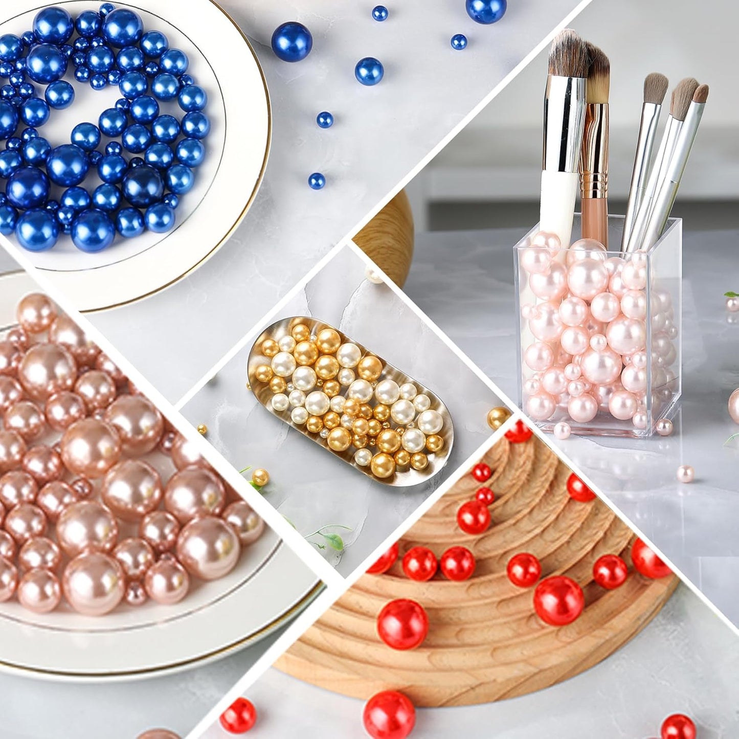 520Pcs Navyblue&Gold Beads for Centerpieces Decor, Artifical Pearls Vase Filler, Large Beads for Makeup Brush, No Hole Round Pearl Beads for Wedding Birthday Christmas Party Home Decor(18mm 14mm 6mm)