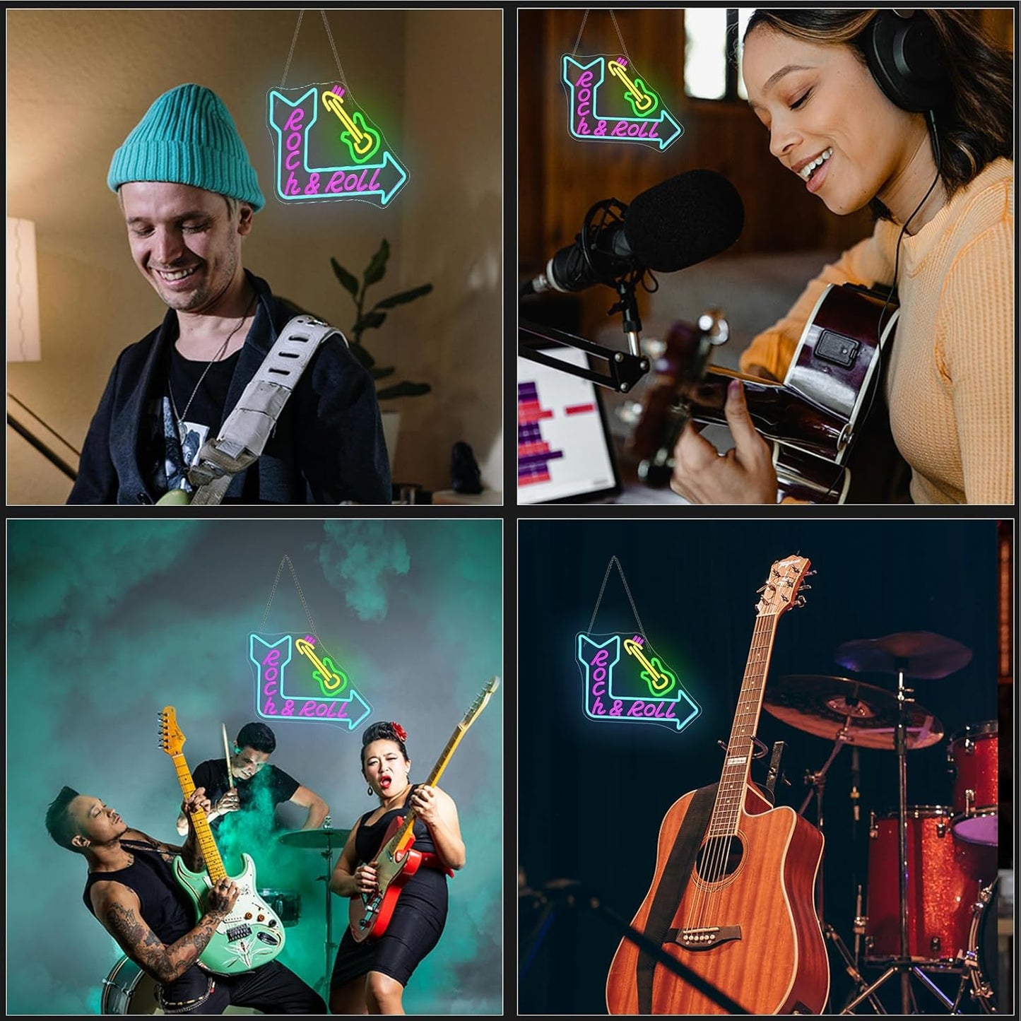 Rock Roll Guitar with Arrow Neon Sign, USB Powered Dimmable, Retro Music-Themed LED Wall Decor with Electric Guitar Design, 5V/2A, for Bar, Party, Gift, Bedroom, LIVE House, Man Cave, Rock Roll Fans