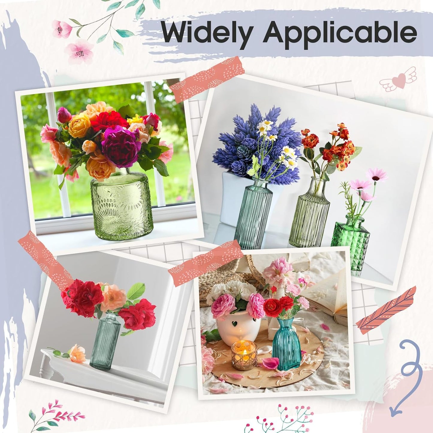 Yaomiao 30 Pcs Vases Bulk Colored Flower Glass Vases Bud Vintage Colored Glass Bottles Colorful Rustic Embossed for Home Wedding Table Decorations Gifts(Green Series)