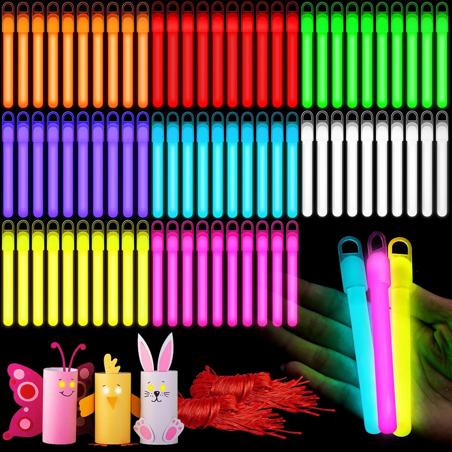 Lewtemi 50 Set 4'' Glow Sticks Bulk, Hallowee Glow in The Dark Party Supplies, Emergency Light Sticks with Lanyard, for Birthday, Light up, Neon, Halloween Theme Party Favors