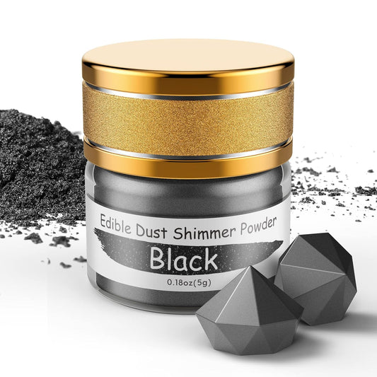 Jelife Black Edible Luster Dust - 5 Grams Food Grade Cake Dust Shimmer Powdered, Edible Metallic Powder Food Coloring for Cake Decorating, Chocolates, Fondant, Drinks, Painting & More, Vegan