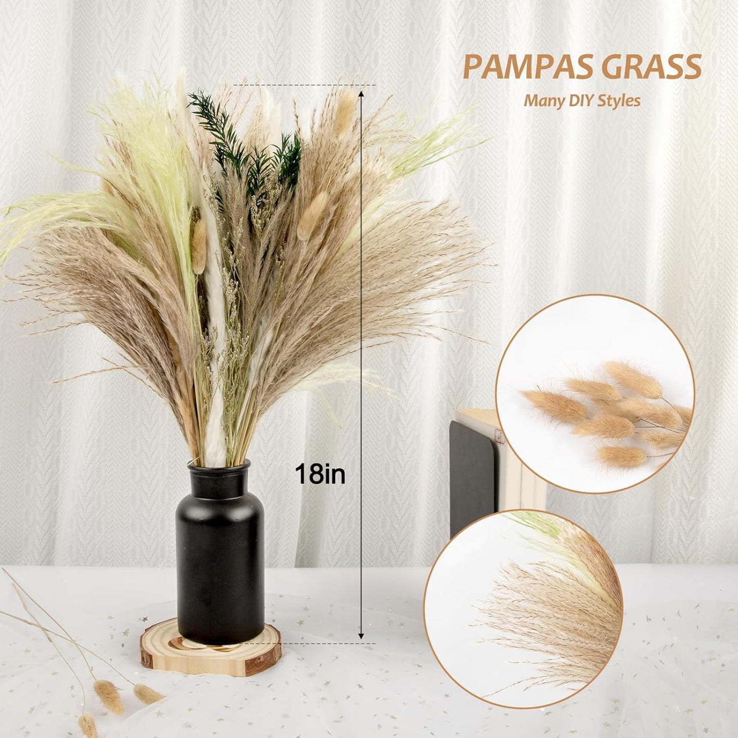 N&T NIETING 85 Pcs Green Dried Pampas Grass-White Pompas Grass, Brown Pampass Grass, Green Pompas, Reed Grass, Valentine Grass, Bunny Tails Dried Fowers for Home Wedding Boho Decor(18 Inch)