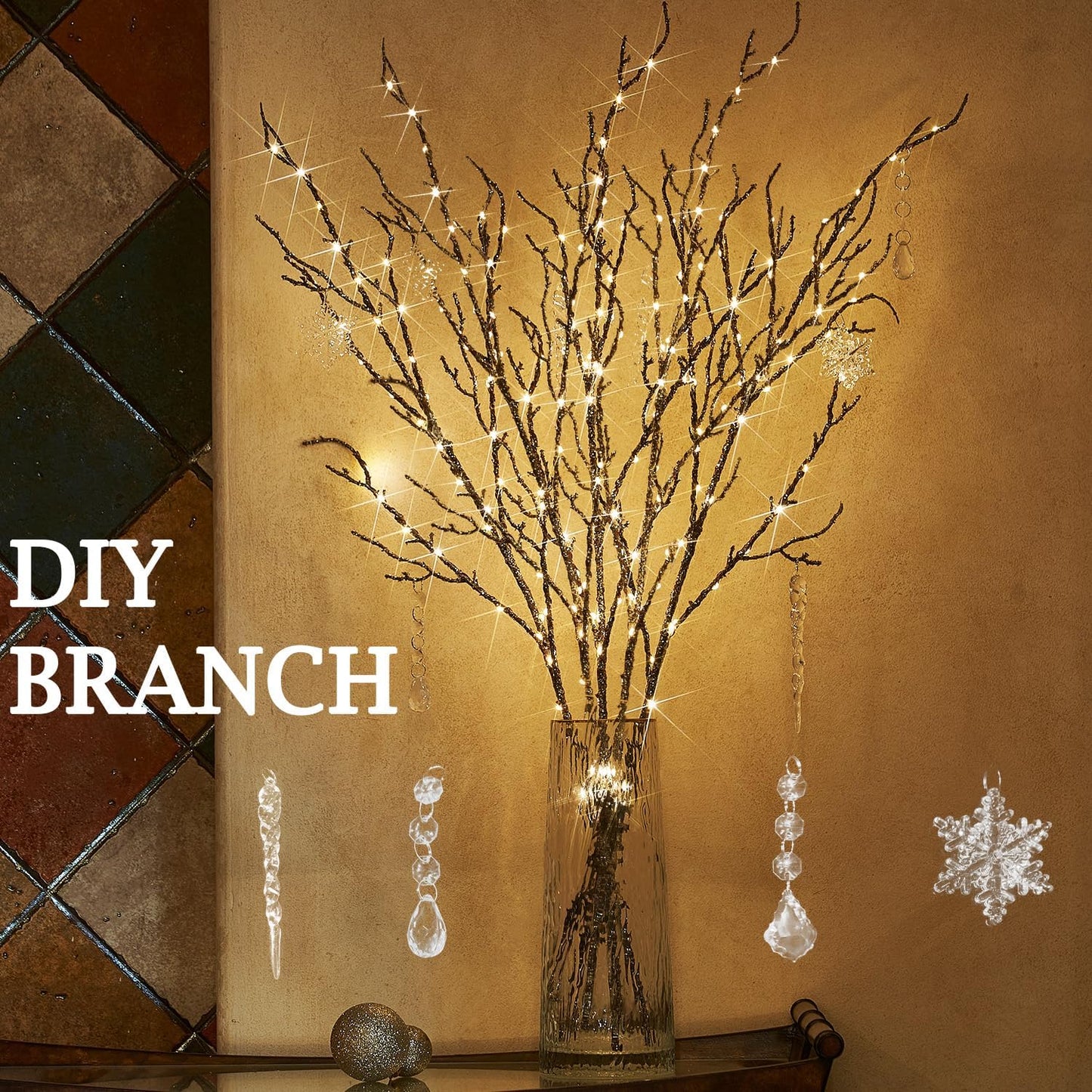 Fudios Lighted Branches Plug in 32IN 200 LED Mantle Winter Decor, Brown Twig Branch Lights for Christmas Holiday Party Indoor Outdoor