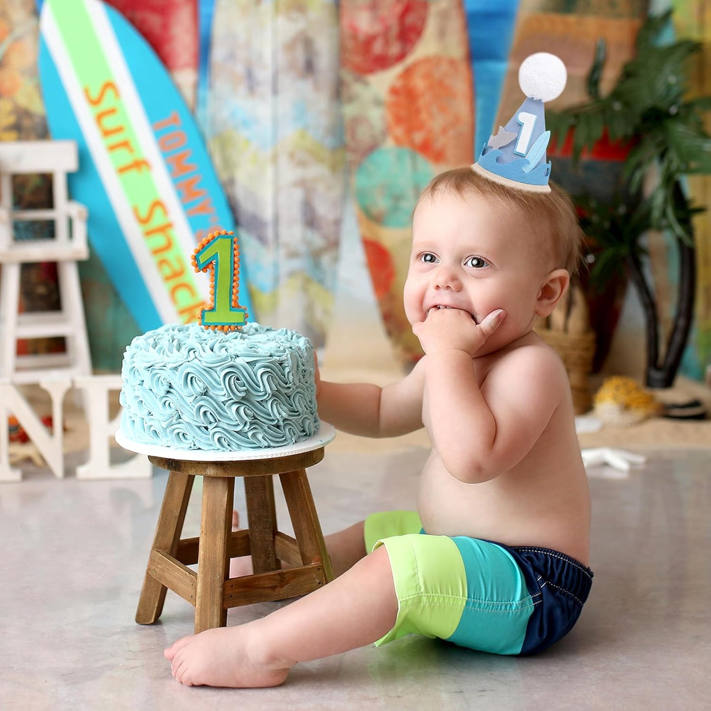 The Big One Birthday Hat - Shark 1st Birthday Party Decorations, Summer Surf Party Hat, Sea Wave Birthday Headwear