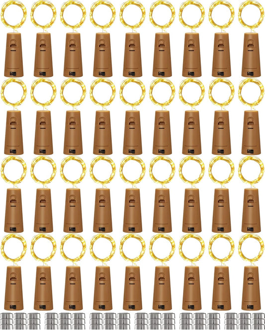 Hortsun 60 Pack Wine Bottle Lights with Cork Fairy Mini String Lights Battery Operated Mini Waterproof 7 ft Silver Wire 20 Led Cork Shape for Christmas, DIY, Party, Decor, Wedding, Bar(Warm White)