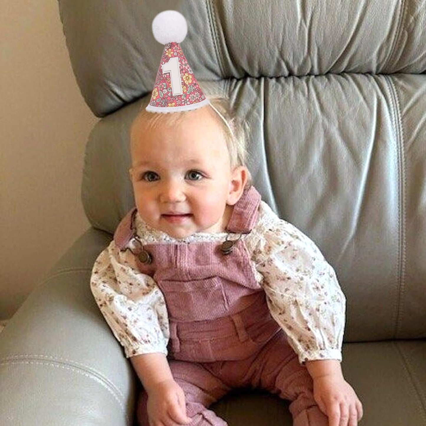 WAUAO Floral 1st Birthday Hat - Colorful Flower Cone Hat for Girls & Boys, First Birthday Crown, Party Photo Prop