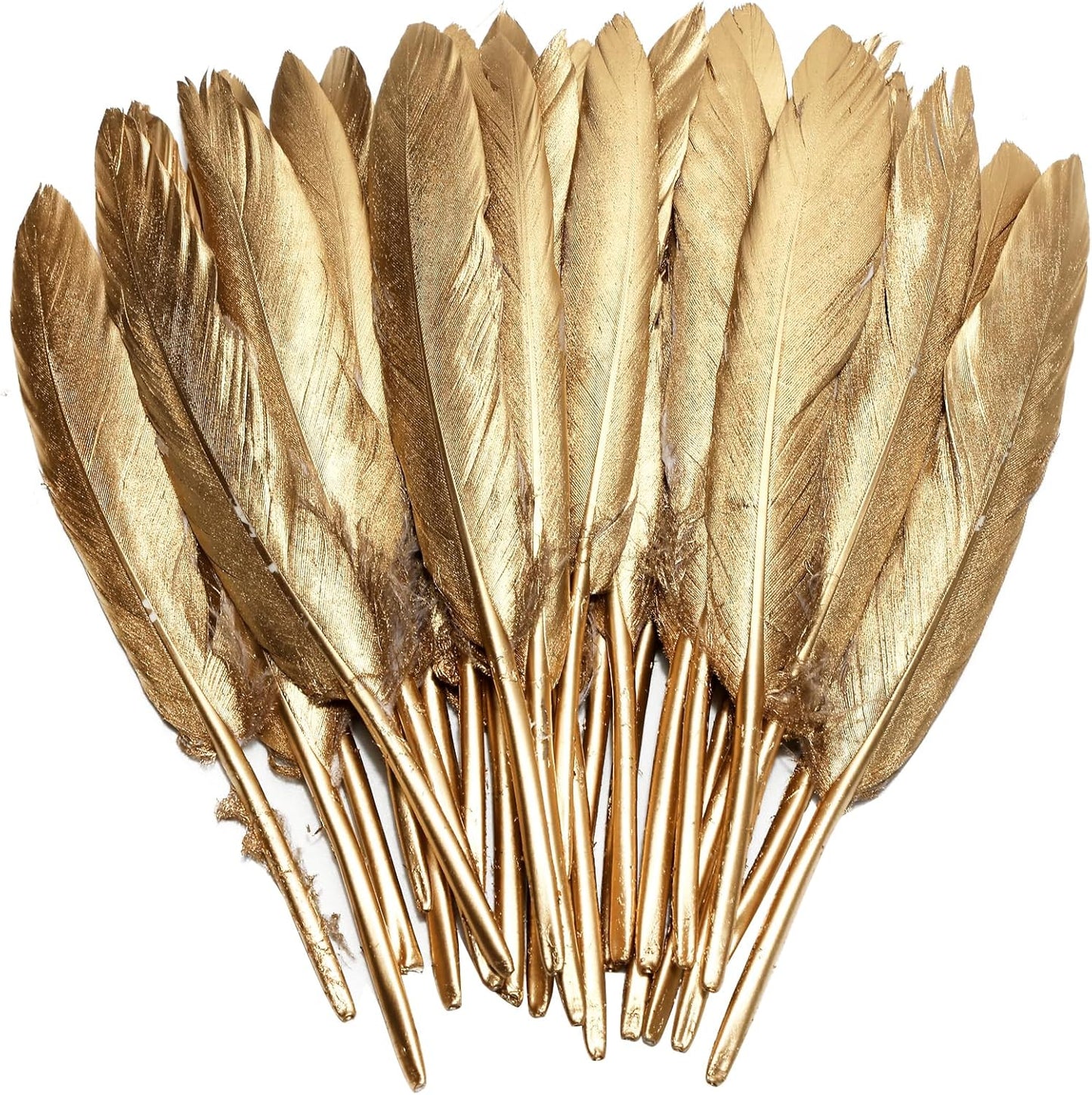 FeelfunFeather 120pcs Gold Goose Cochettes Feather Natural Bulk 4-6 inch 10-15cm for Wedding Party Christmas Decorations DIY Crafts Goose Cochettes Feather