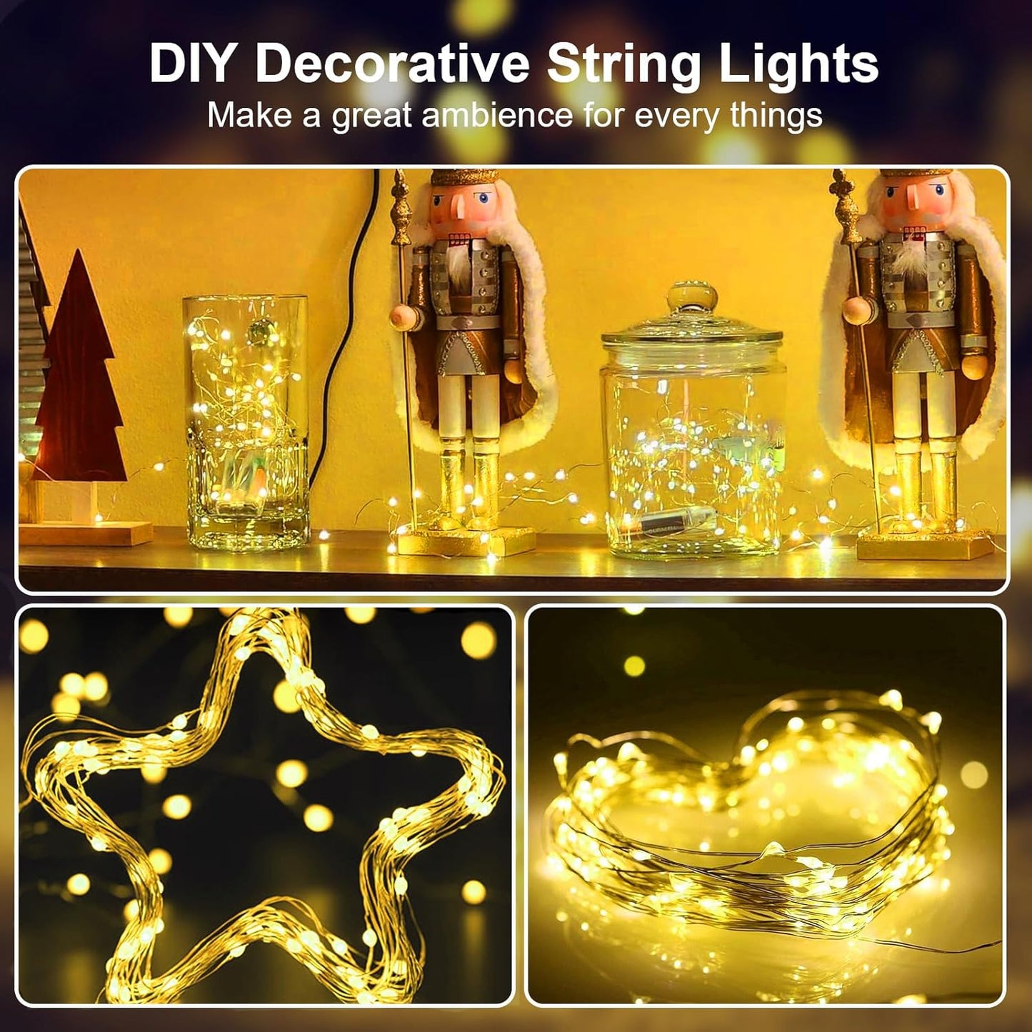 2 Pack 16Ft 50 LED Fairy Lights Mini String Lights Waterproof for Mason Jars Halloween Christmas Parties Wedding Table Centerpieces Decoration