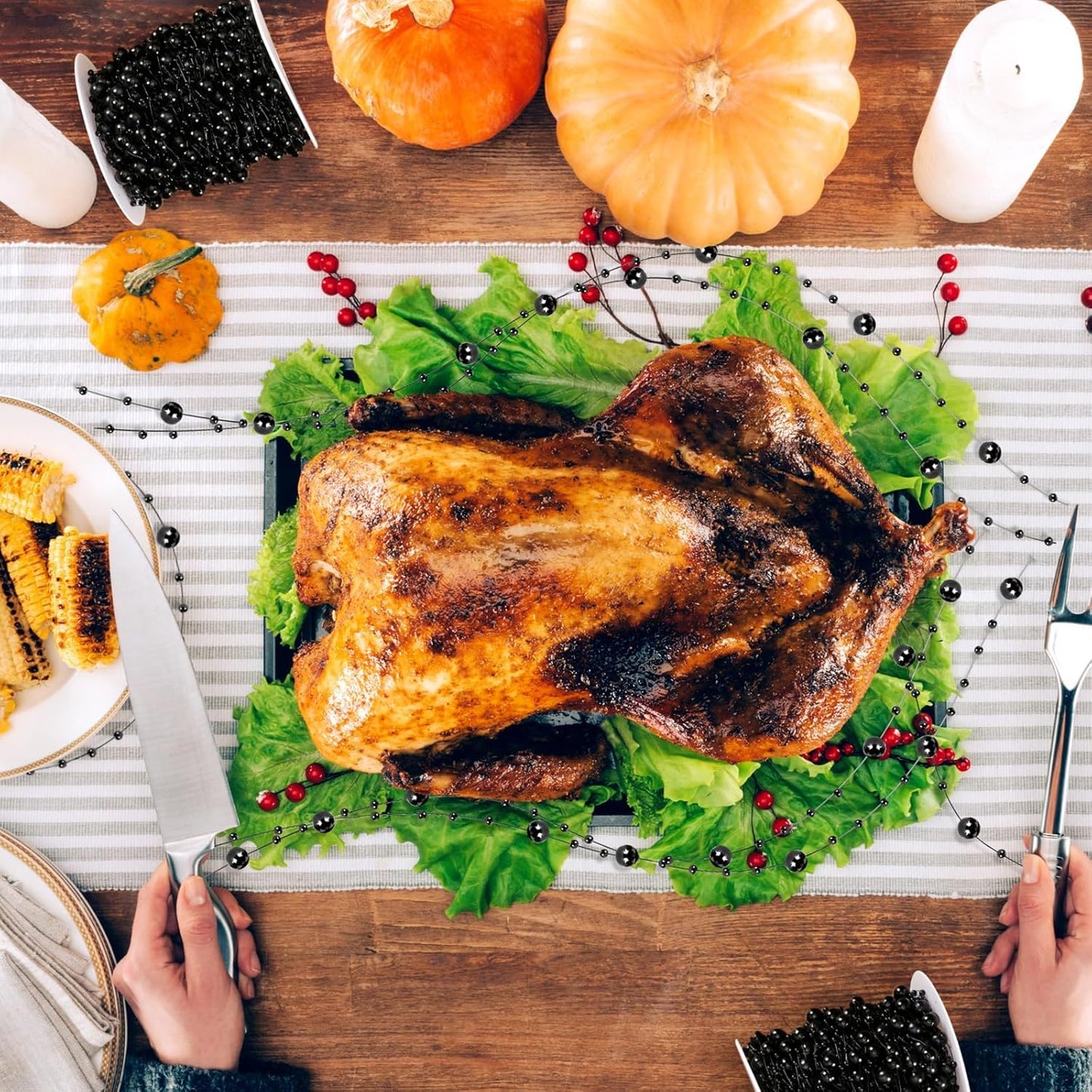 JULBEAR 131Ft Artificial Pearl Beads Garland Decoration, 1Rolls Black Pearl Strands Chain Bead Garland for Gothic Wedding Decor Bouquet Crafts Flower DIY Supplies Christmas Tree Ornaments