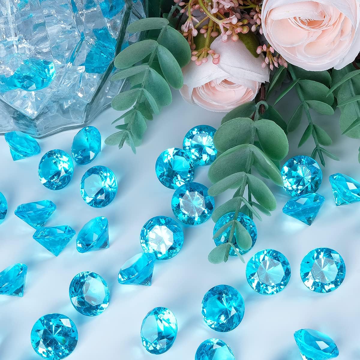 Acrylic Diamond Fake Gems Vase Filler, Babenest 240pcs 3/4 Inch Faux Diamonds Crystals Jewels for Table Scatters Wedding Party Event Arts & Crafts Birthday Decoration Favor (Baby Blue)