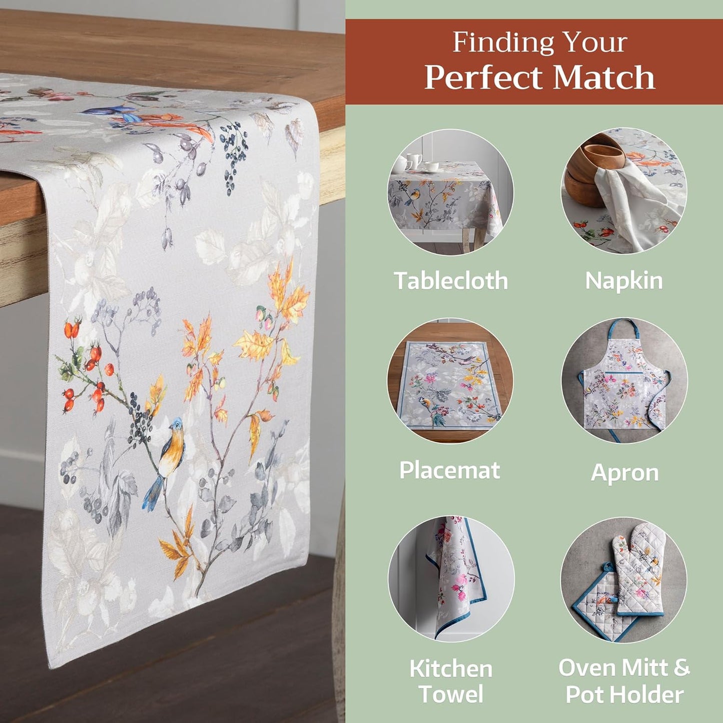 Maison d' Hermine Table Runner 100% Cotton Double Layer Table Runners 108 inches Long for Thanksgiving Christmas Decorations Home Kitchen Dining Party Wedding (Equinoxe - Grey, 14.5" x 108")