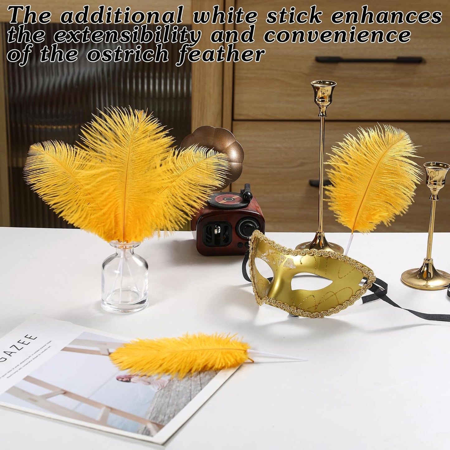 SOGUGOM Gold Craft Ostrich Feathers - 30PCS 6-8 inch Ostrich Feather Kit for Kindergarten Crafts, Dream Catchers and Mardi Gras(Gold)