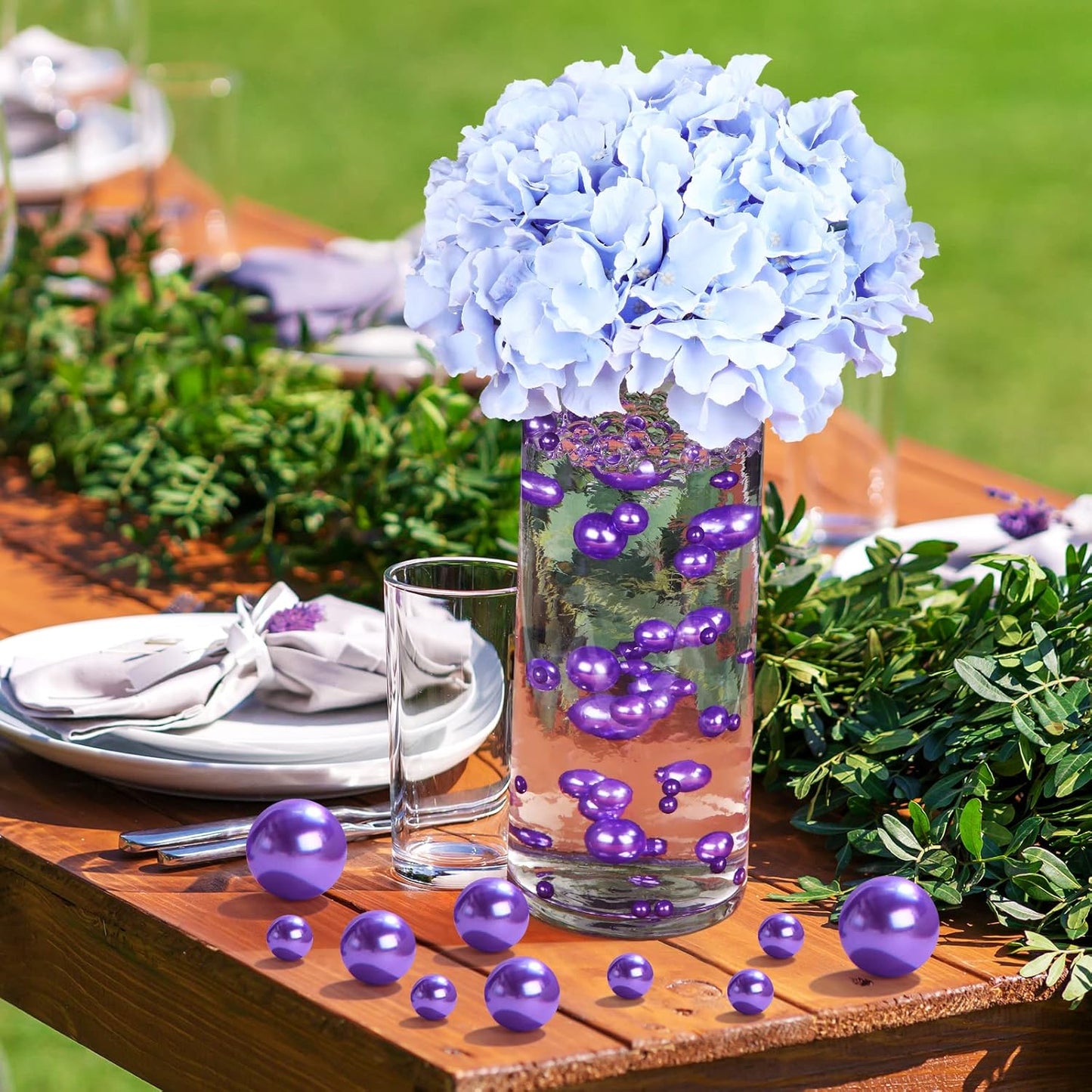 150 Pieces Vase Filler Faux Pearls Vase Makeup Beads No Hole Gloss Bead Mixed Sizes Round Pearl for Home Party Wedding Decor, 8/14/20 mm(Purple)