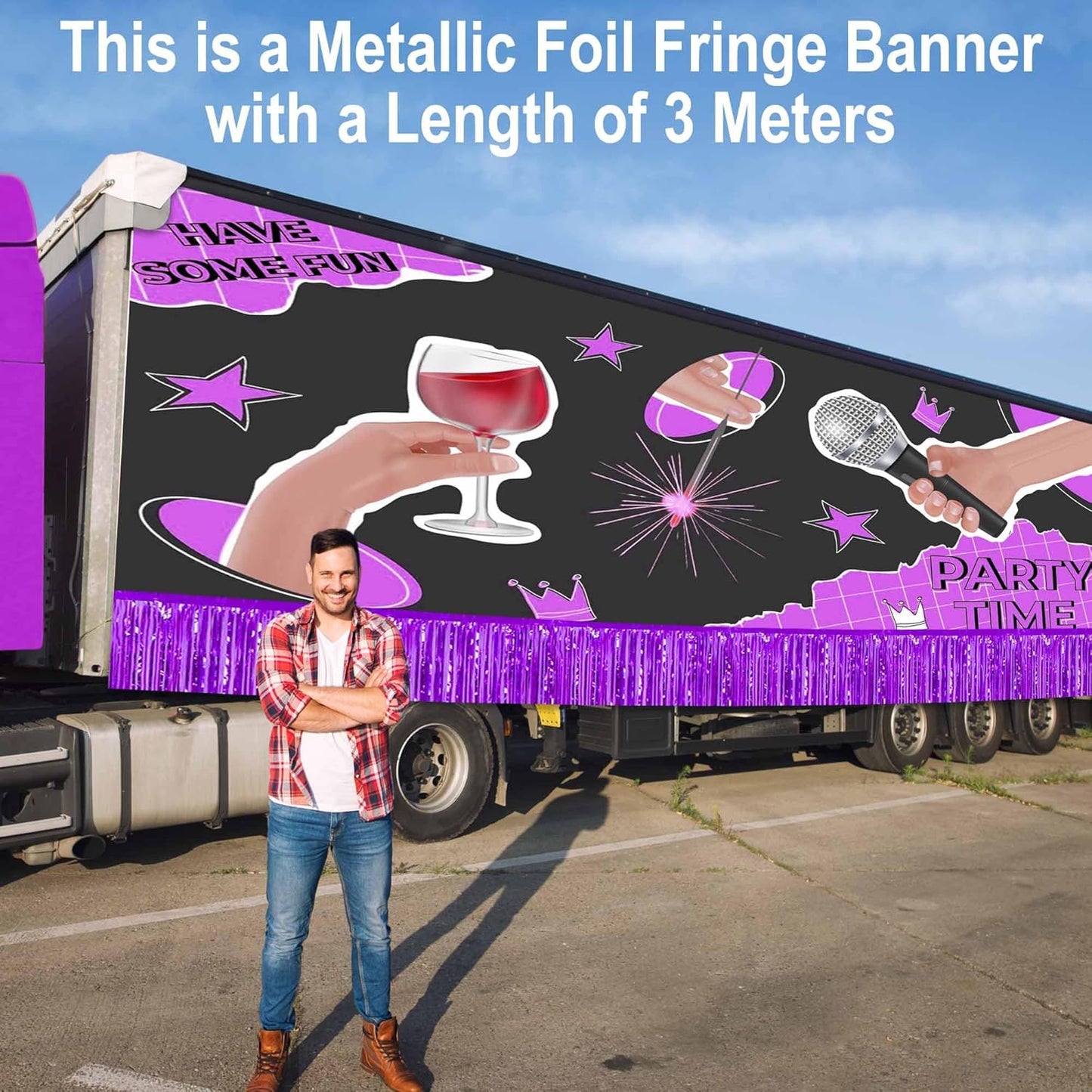 6 Pack 10 Ft Purple Foil Fringe Garland Metallic Streamers Tinsel Banner Wall Hanging Garland Backdrop for Parade Floats, Halloween, Christmas, Thanksgiving, New Year Party Decorations